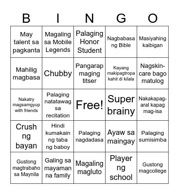 GETTING TO KNOW MY CLASSMATES Bingo Card