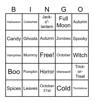 ASA Spooky Bingo Card