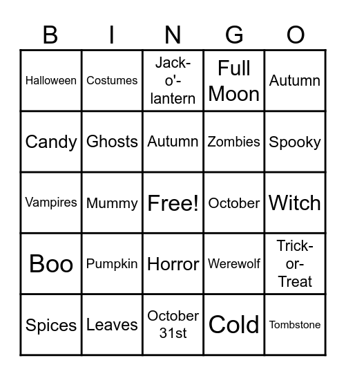 ASA Spooky Bingo Card