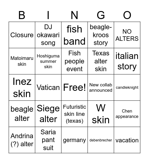 Untitled Bingo Card