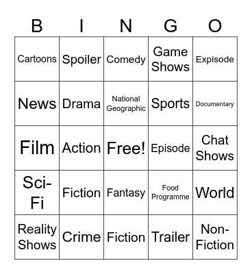 TV Programs and Genres Bingo Card
