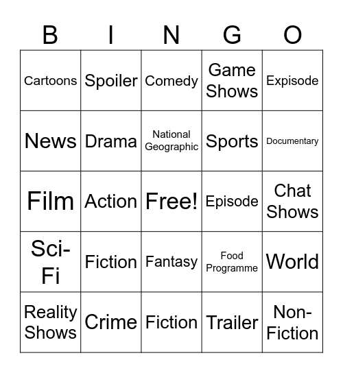 TV Programs and Genres Bingo Card