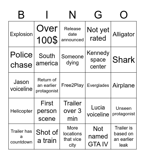 GTA VI BINGO Card