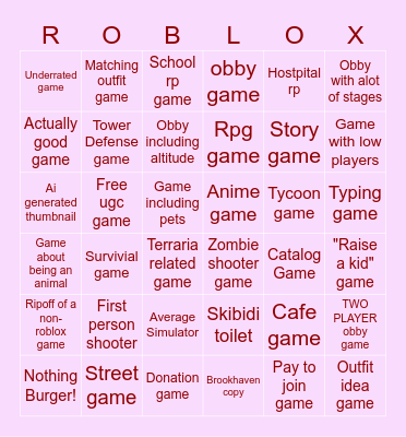 ROBLOX DISCOVER PAGE Bingo Card
