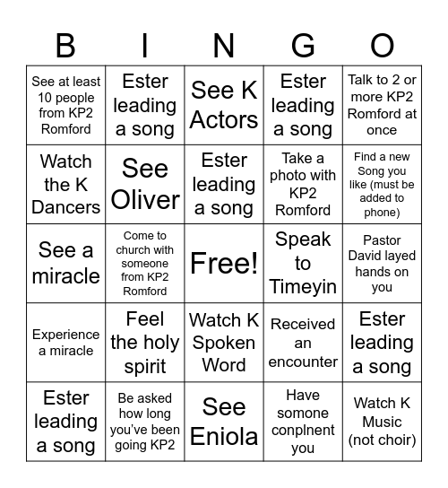 KP2 Bingo Card