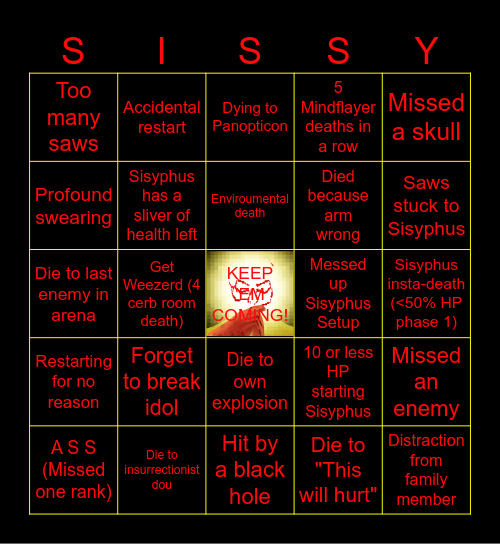 The Trash Lord's Challenge V.2 (modified) Bingo Card