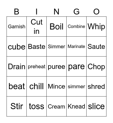 Cooking Terms Bingo Card