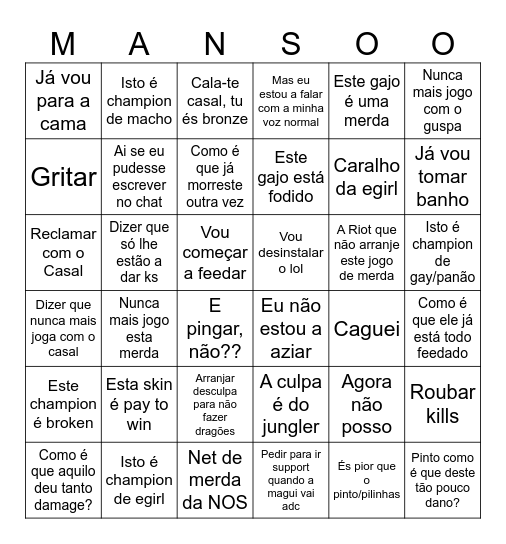 Bingo do Manso Bingo Card