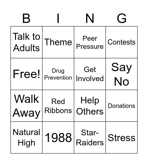 Red Ribbon Week Bingo Card