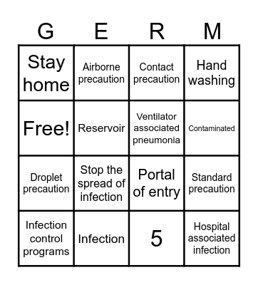 Infection Control Bingo Card