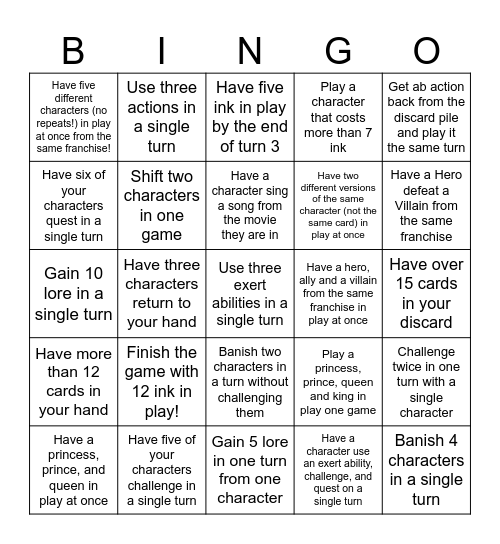 Lorcana Bongo (take 2!) Bingo Card