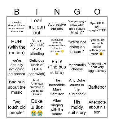 Allan Pinehurst 2023 Bingo Card