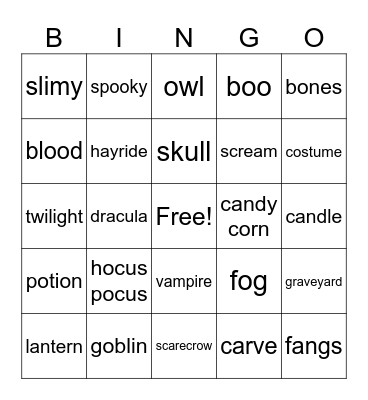 Halloween Bingo Card