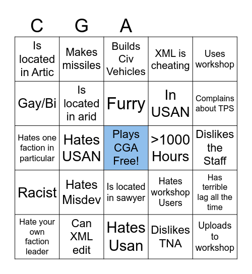 CGA Bingo Card