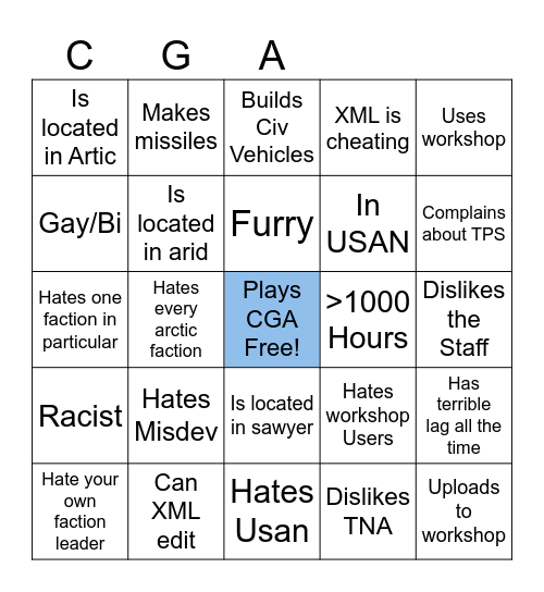 CGA Bingo Card