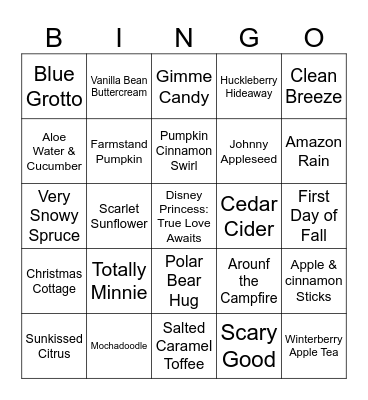 Kimber's Scentsy Station BINGO Card