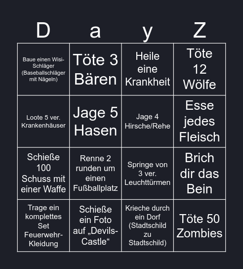 DayZ Bingo Card