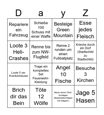 DayZ Bingo Card