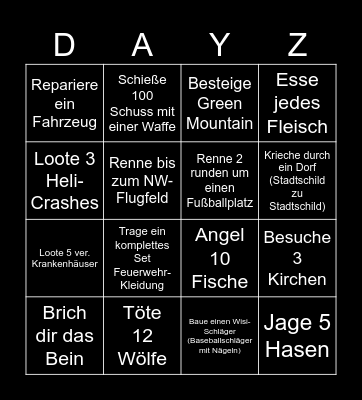 DayZ Bingo Card