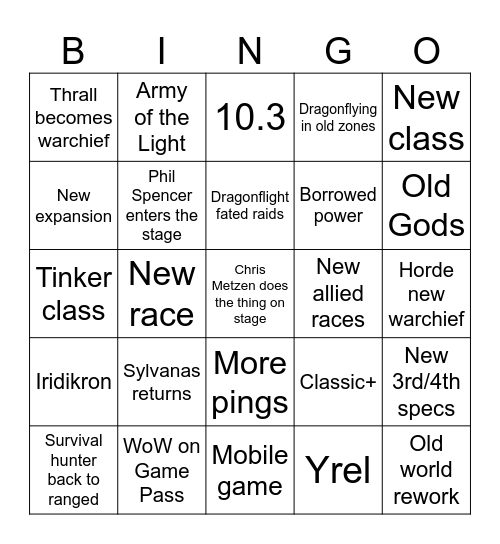 BlizzCon 2023 WoW Bingo Card