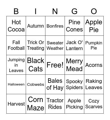 Second Grade Fall Bingo! Bingo Card