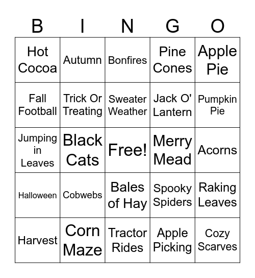 Second Grade Fall Bingo! Bingo Card
