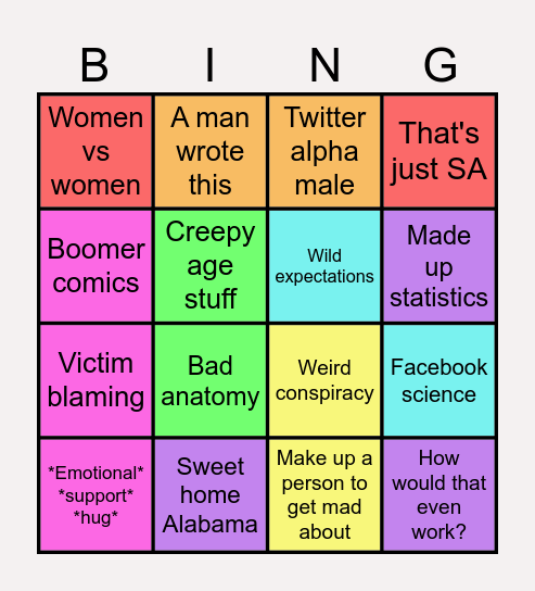 The Click r/NotHowGirlsWork Bingo Card
