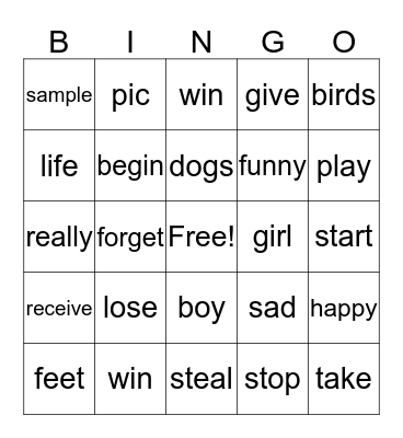 Test 1 Bingo Card