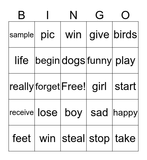 Test 1 Bingo Card