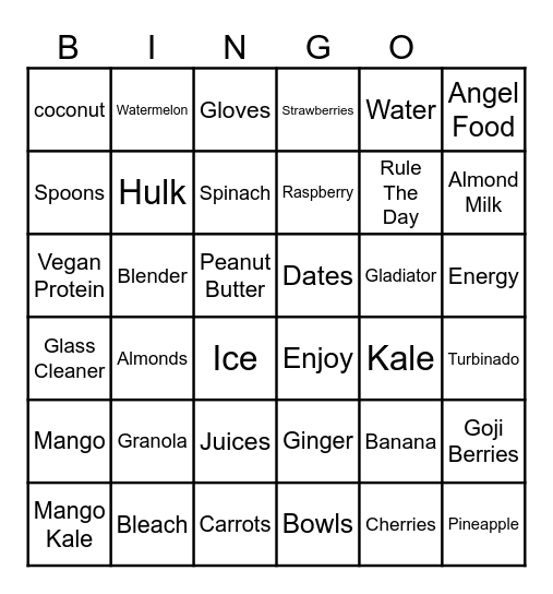 Smoothie Bingo Card