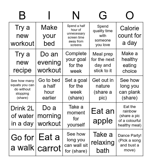Healthy Lifestyle Bingo Oct 22 Bingo Card