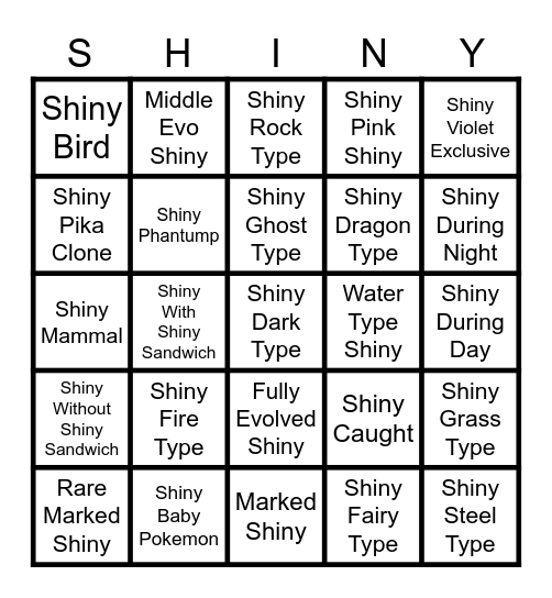SHINY HUNT BINGO. YAY! Bingo Card