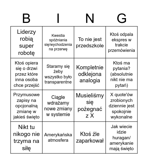 Bingo przemówienie Nsure Bingo Card
