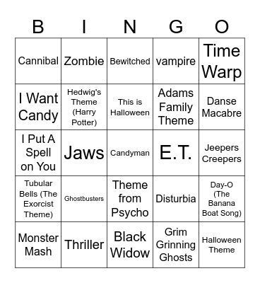 Halloween Music Bingo Card