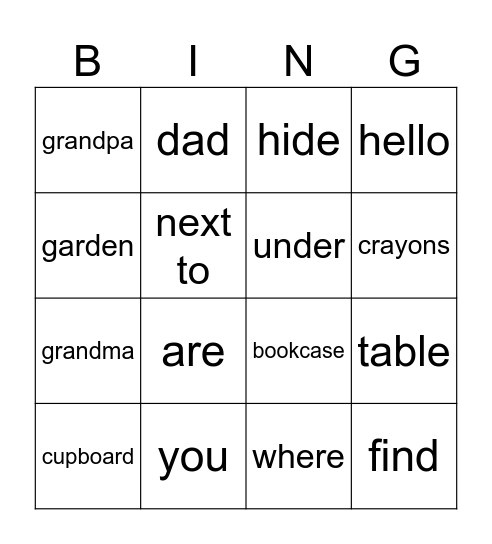 Sara's favourite game Bingo Card