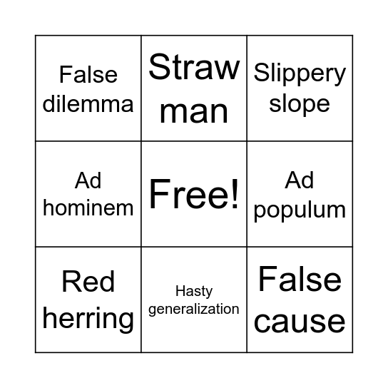 Logical Fallacy Bingo Card