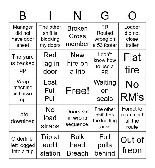 Reasons we struggle with Dock-outs Bingo Card