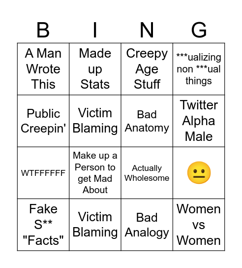 just doing this to play along with a video dont use this Bingo Card
