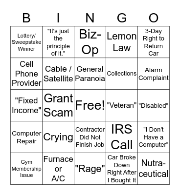 ON CALL BINGO-SCHMINGO Bingo Card