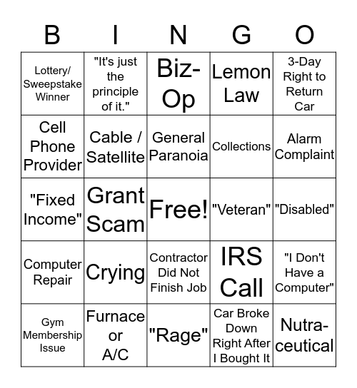 ON CALL BINGO-SCHMINGO Bingo Card