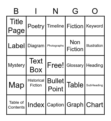 Literacy Bingo Card