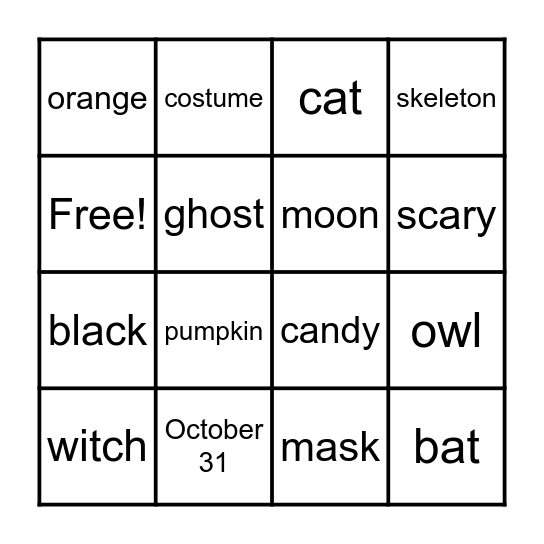 Halloween Bingo Card