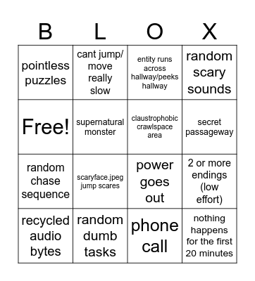 Roblox horror game tropes Bingo Card