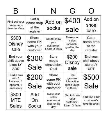 VANS BINGO Card