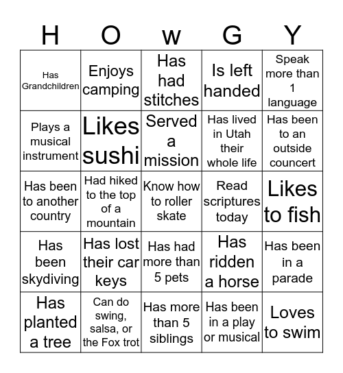 Howdy Black Out Bingo Card