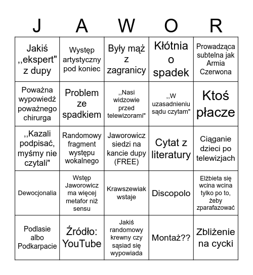 Jaworowicz bingo Card