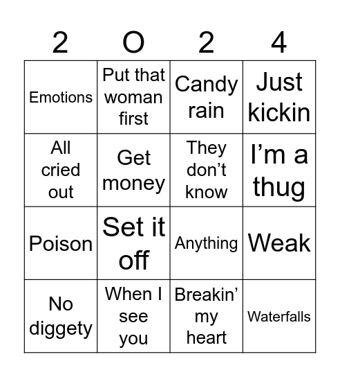 90s & 2000s music Bingo Card