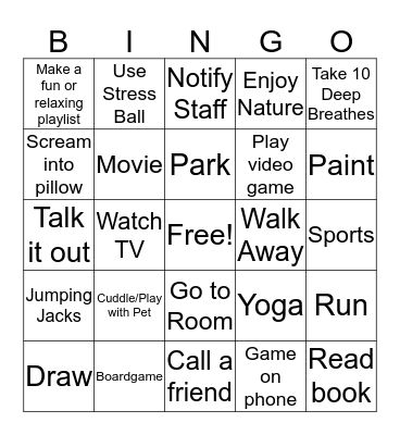 Anger Skills Bingo Card