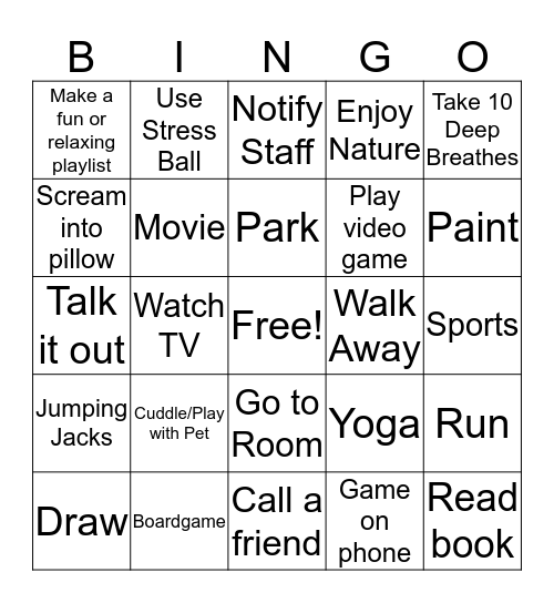 Anger Skills Bingo Card