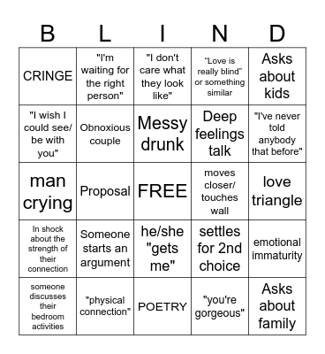 Love is Blind Bingo Card